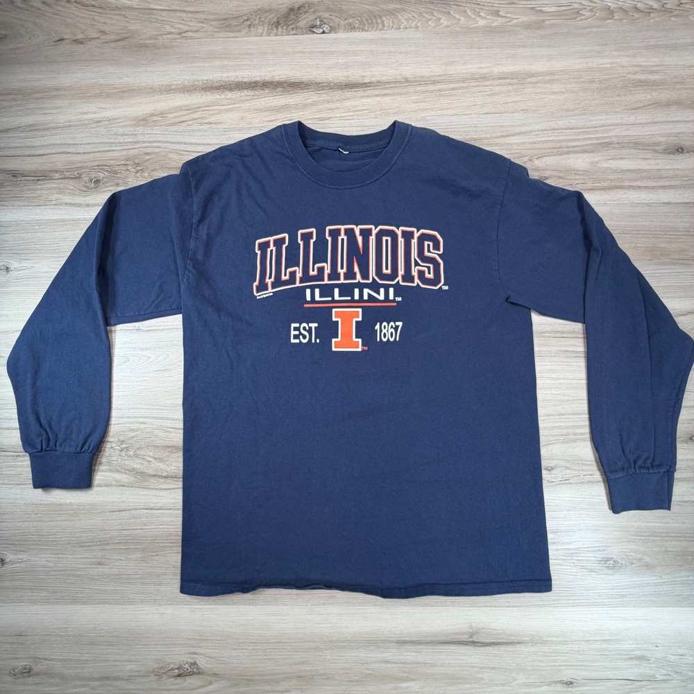 Illinois Fighting Illini EST 1867 Long Sleeve T‎ Shirt Navy Blue Men's M no tags